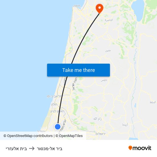 בית אלעזרי to ביר אל-מכסור map