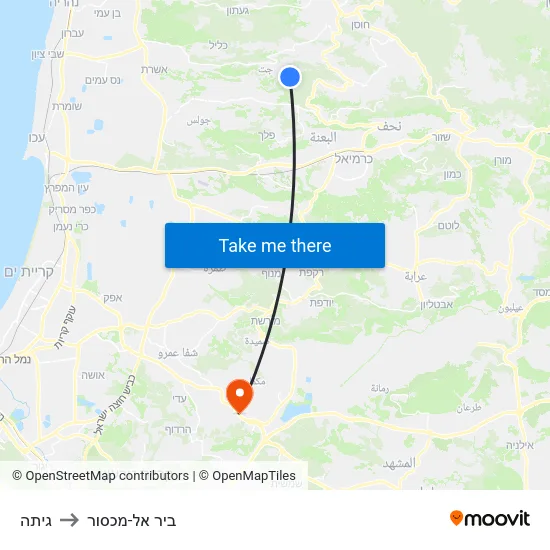 גיתה to ביר אל-מכסור map