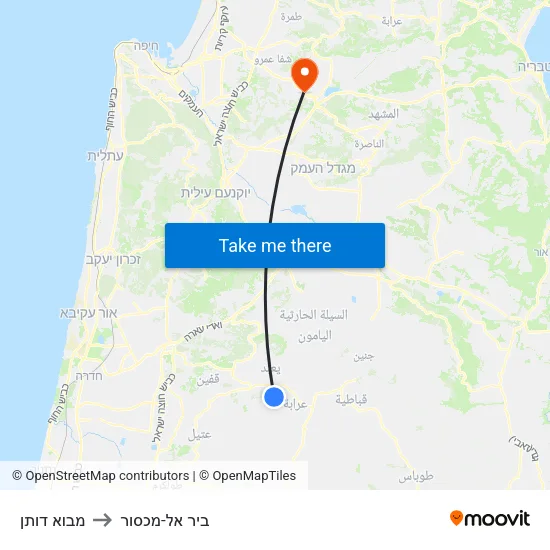 מבוא דותן to ביר אל-מכסור map