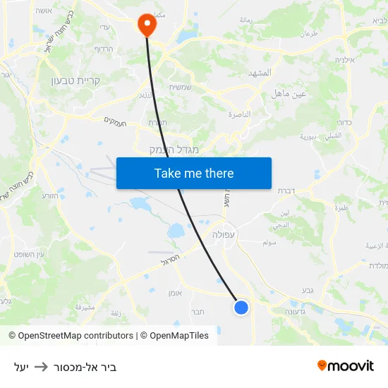 יעל to ביר אל-מכסור map
