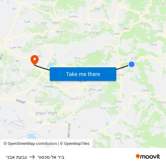 גבעת אבני to ביר אל-מכסור map