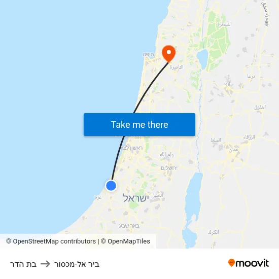 בת הדר to ביר אל-מכסור map