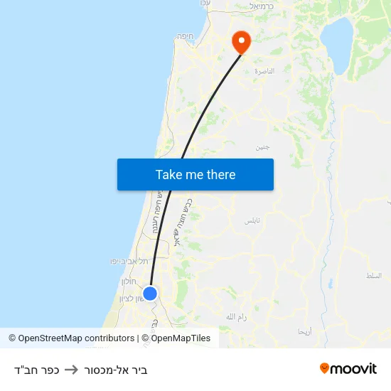 כפר חב"ד to ביר אל-מכסור map