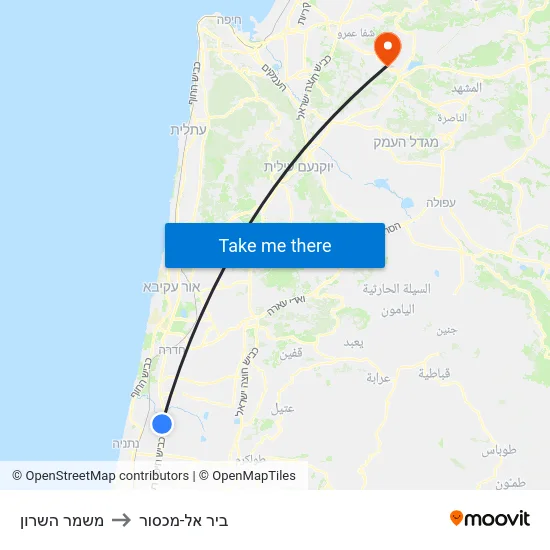 משמר השרון to ביר אל-מכסור map