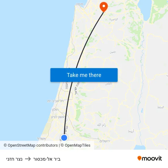 נצר חזני to ביר אל-מכסור map