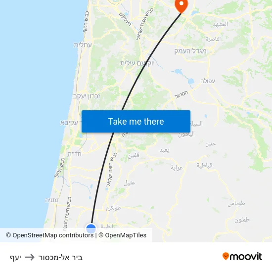 יעף to ביר אל-מכסור map