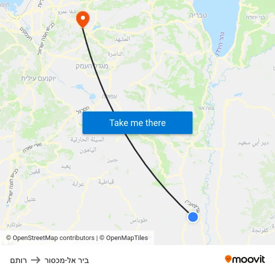 רותם to ביר אל-מכסור map