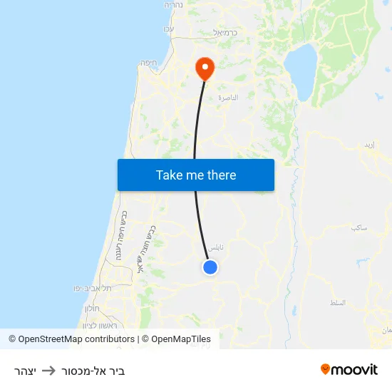 יצהר to ביר אל-מכסור map