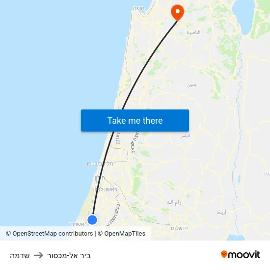 שדמה to ביר אל-מכסור map
