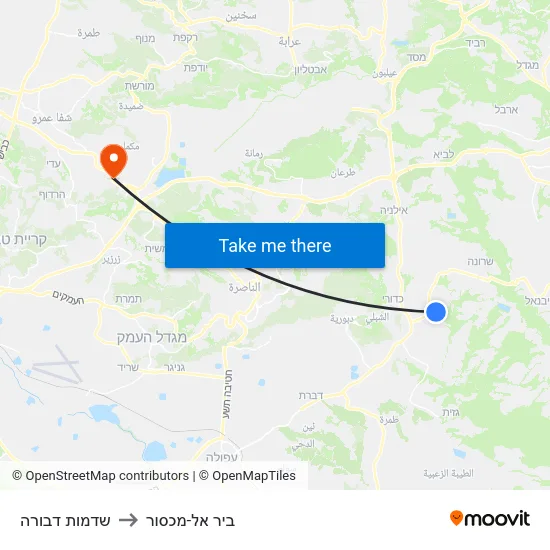 שדמות דבורה to ביר אל-מכסור map