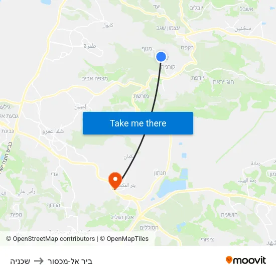 שכניה to ביר אל-מכסור map