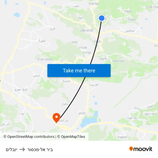 יובלים to ביר אל-מכסור map