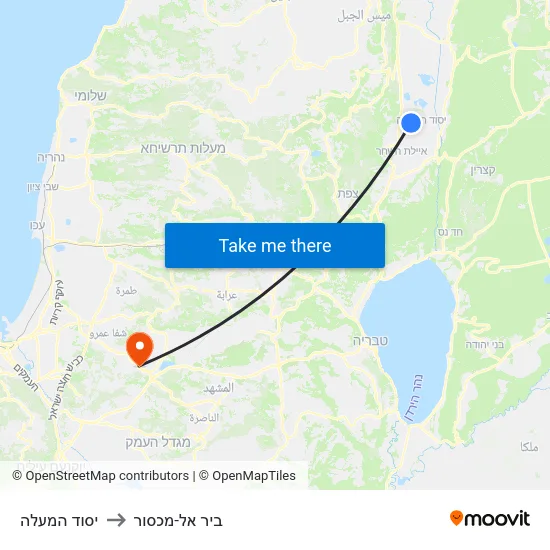 יסוד המעלה to ביר אל-מכסור map