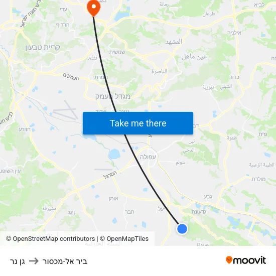 גן נר to ביר אל-מכסור map
