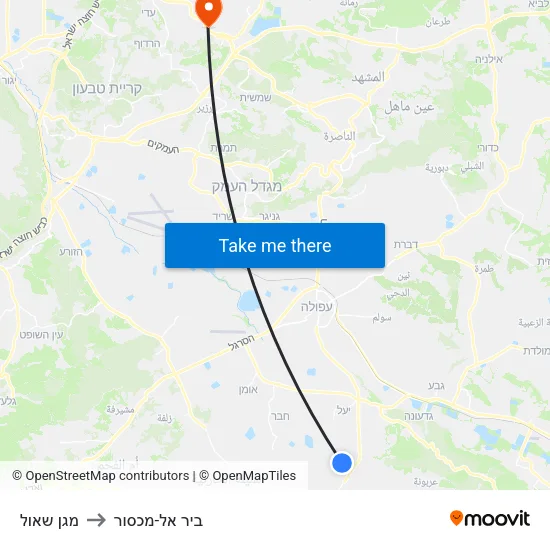 מגן שאול to ביר אל-מכסור map