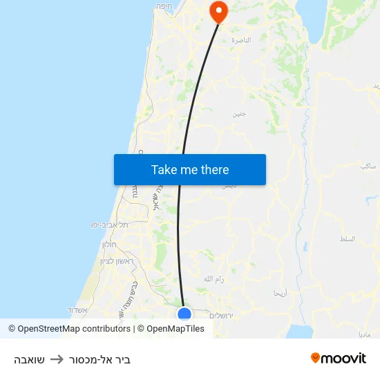 שואבה to ביר אל-מכסור map