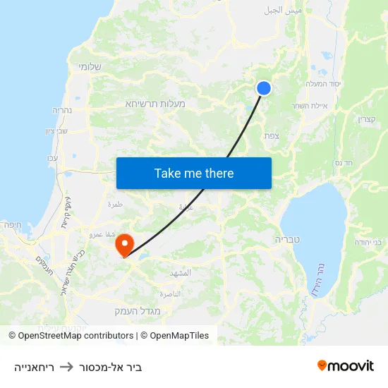 ריחאנייה to ביר אל-מכסור map