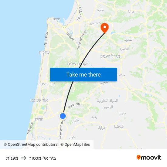 מענית to ביר אל-מכסור map