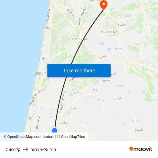 קלנסווה to ביר אל-מכסור map