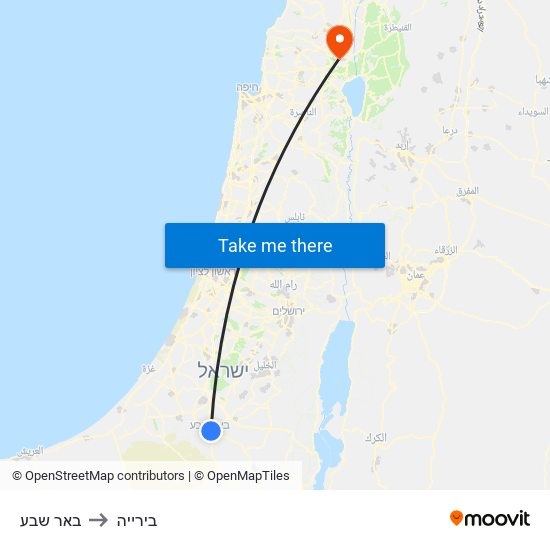 באר שבע to בירייה map