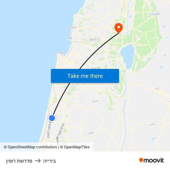 מדרשת רופין to בירייה map