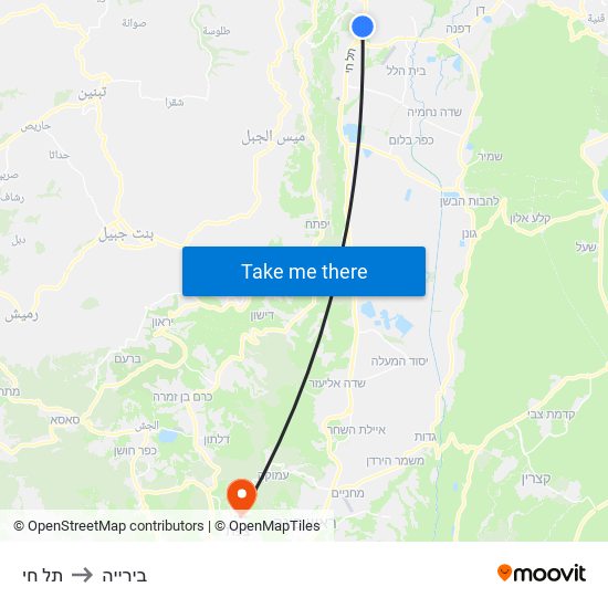 תל חי to בירייה map