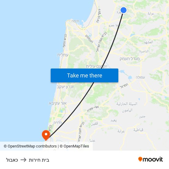 כאבול to בית חירות map