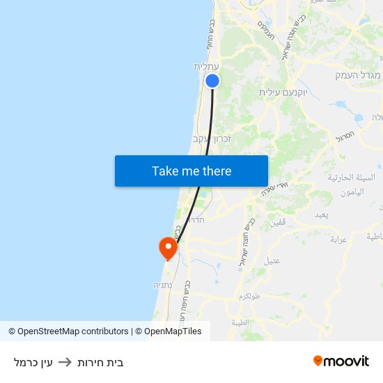 עין כרמל to בית חירות map