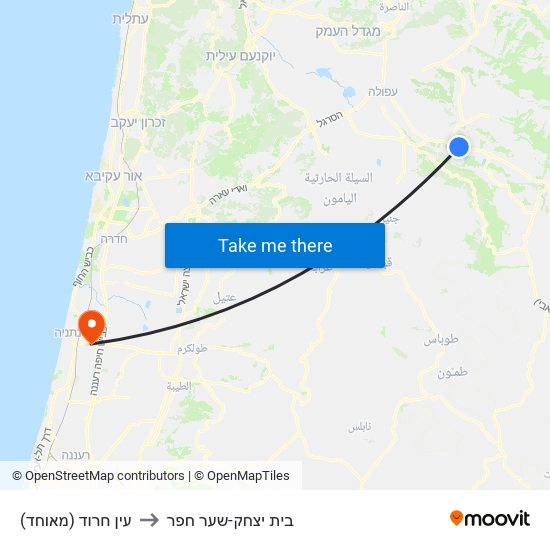 עין חרוד (מאוחד) to בית יצחק-שער חפר map