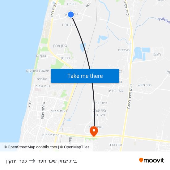 כפר ויתקין to בית יצחק-שער חפר map