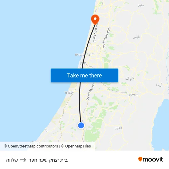 שלווה to בית יצחק-שער חפר map