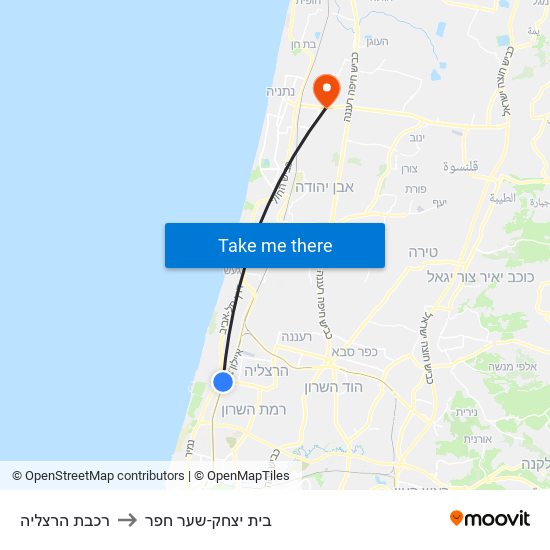 רכבת הרצליה to בית יצחק-שער חפר map