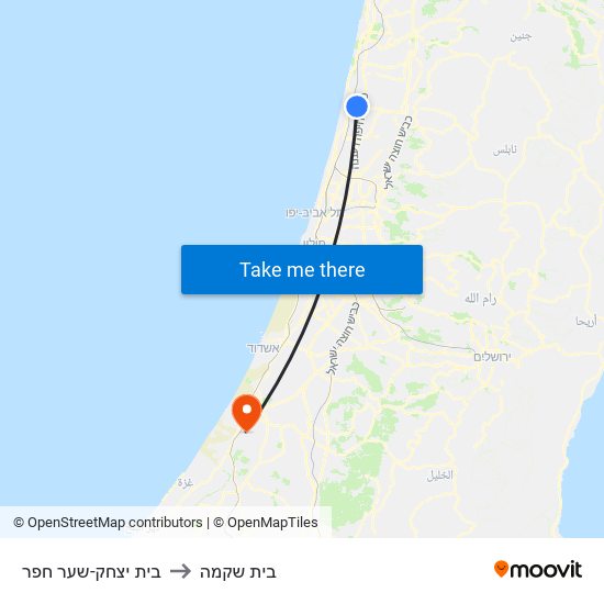 בית יצחק-שער חפר to בית שקמה map