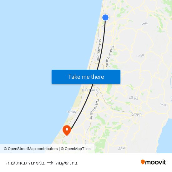 בנימינה-גבעת עדה to בית שקמה map