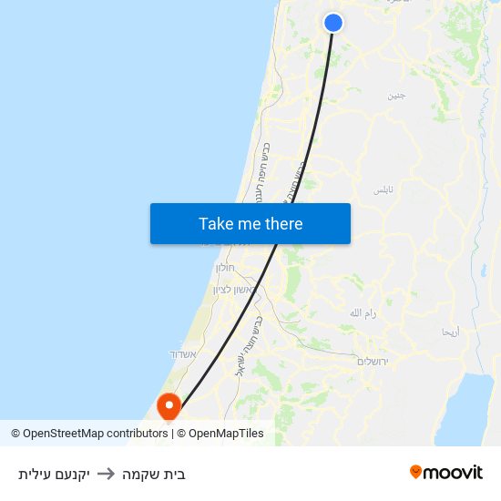 יקנעם עילית to בית שקמה map