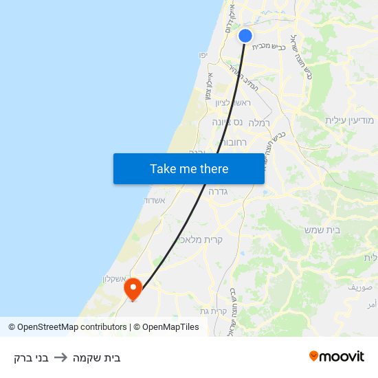 בני ברק to בית שקמה map