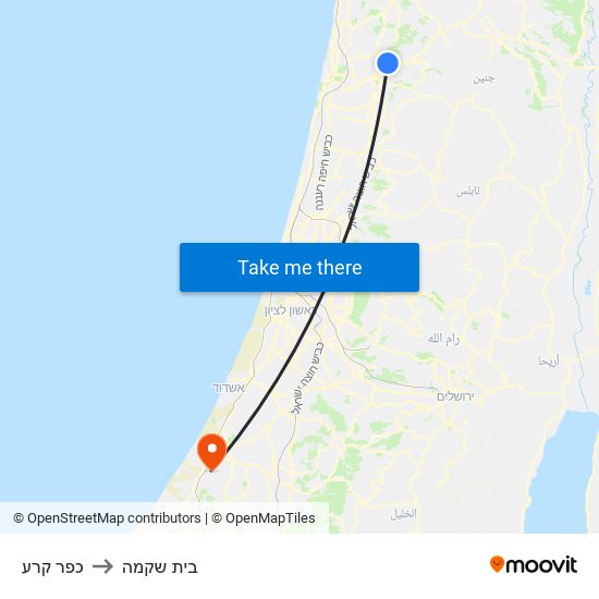 כפר קרע to בית שקמה map