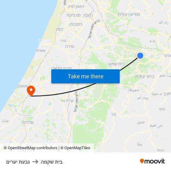 גבעת יערים to בית שקמה map