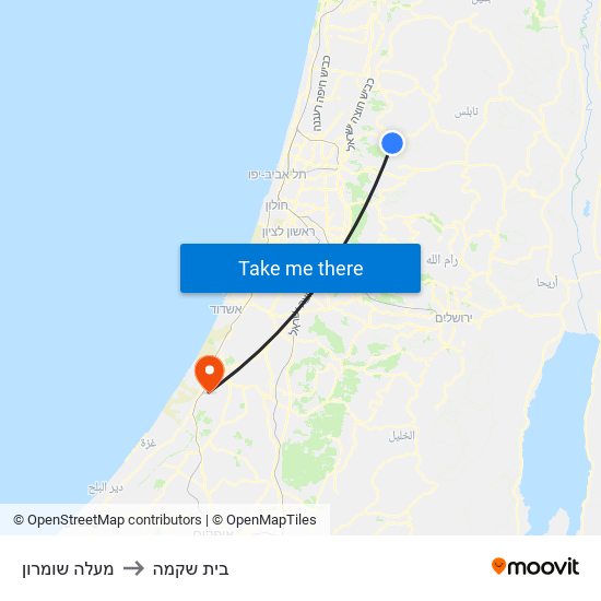 מעלה שומרון to בית שקמה map