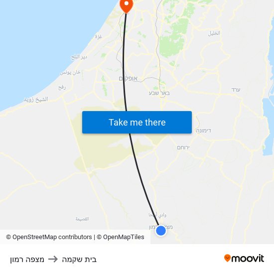 מצפה רמון to בית שקמה map