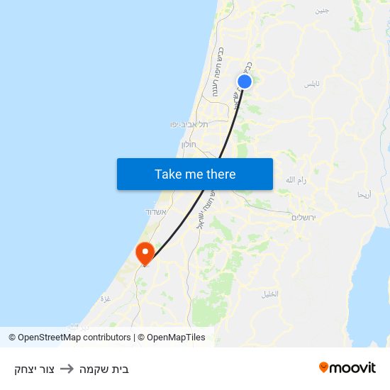 צור יצחק to בית שקמה map