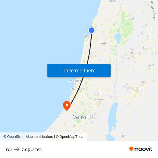 עכו to בית שקמה map