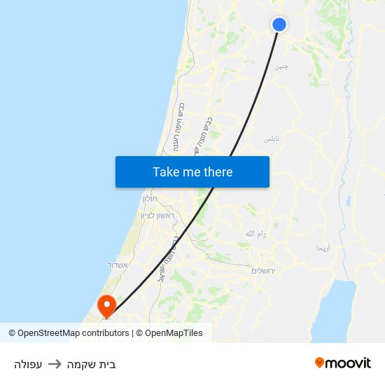 עפולה to בית שקמה map