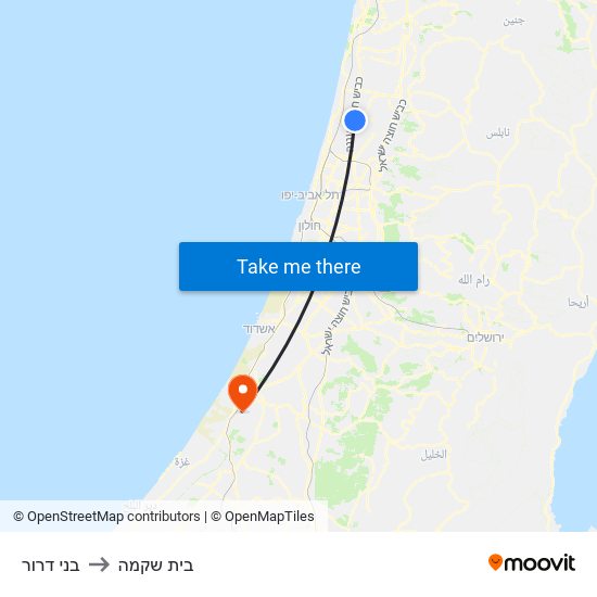 בני דרור to בית שקמה map