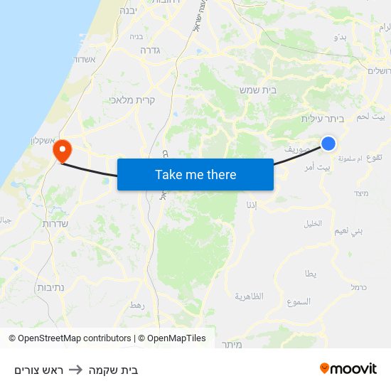 ראש צורים to בית שקמה map