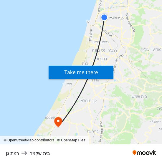 רמת גן to בית שקמה map