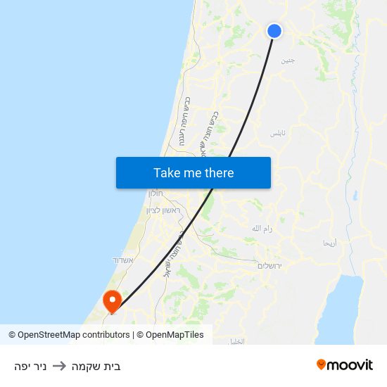 ניר יפה to בית שקמה map