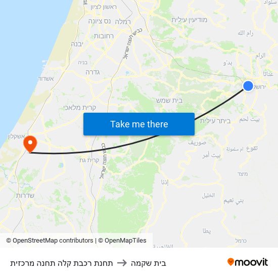 תחנת רכבת קלה תחנה מרכזית to בית שקמה map