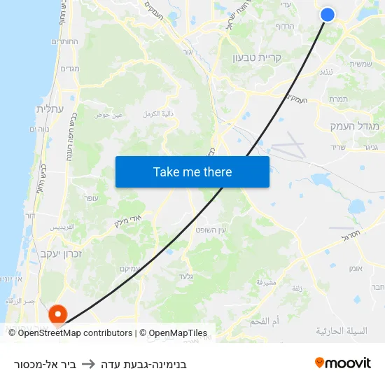 ביר אל-מכסור to בנימינה-גבעת עדה map