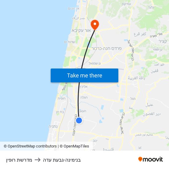 מדרשת רופין to בנימינה-גבעת עדה map